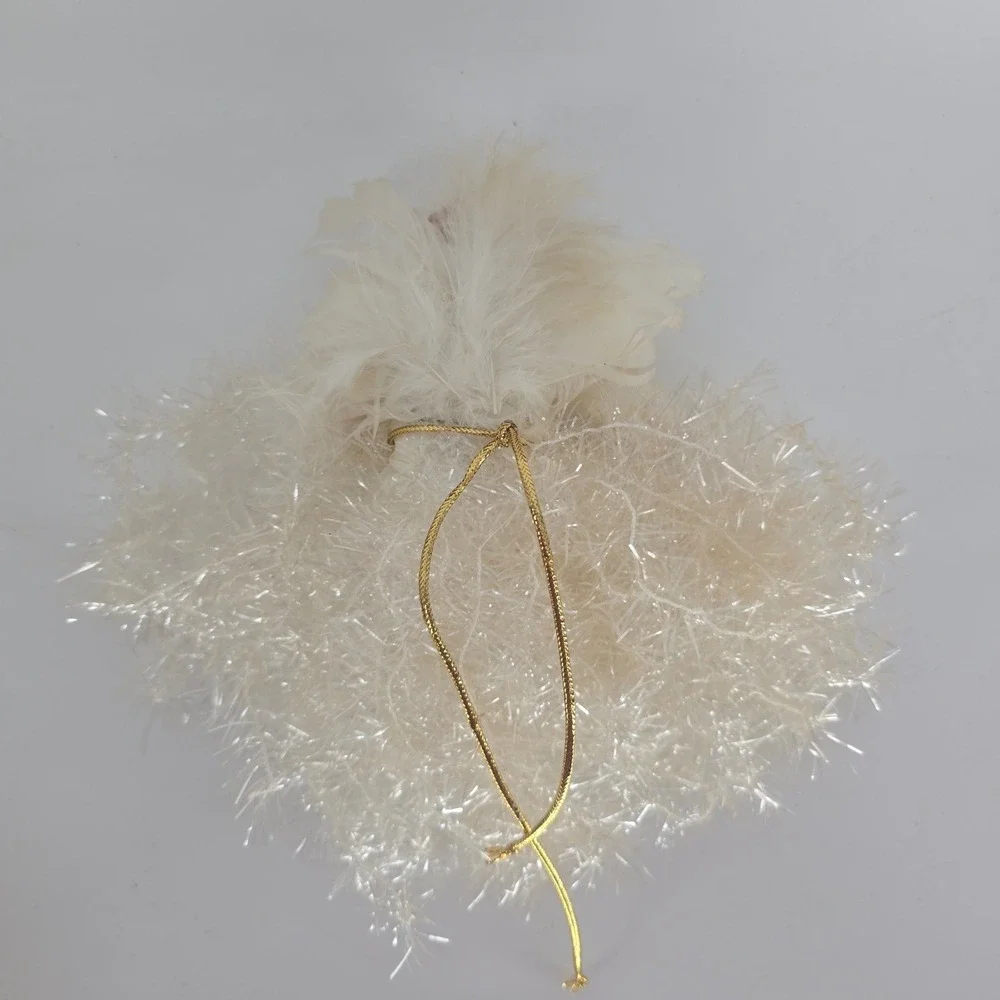 Vintage Tinsel Angel Ornament Nativity Tree Topper Feather Wings Gold Christmas
